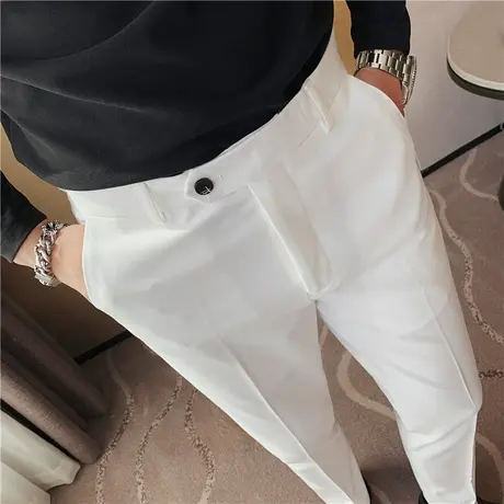 白色西装裤男休闲轻熟潮流弹力长裤韩版修身英伦商务坠感直筒裤子商品大图