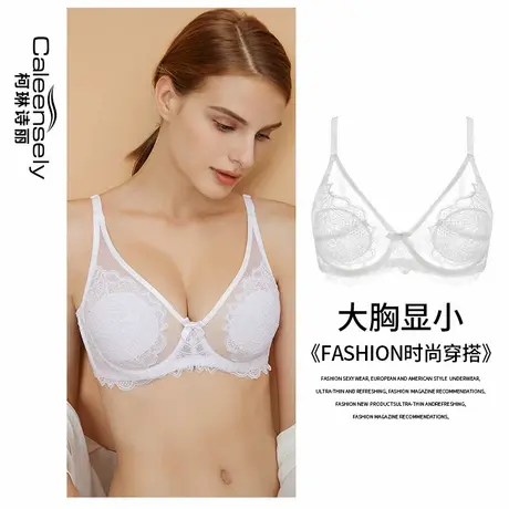 柯琳诗丽女法式大胸显小文胸白色薄款大码胖mm软钢圈超薄聚拢内衣商品大图