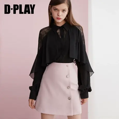 DPLAY德帕拉春秋长袖女上衣港风衬衫荷叶搭片气质显瘦长袖雪纺衫图片