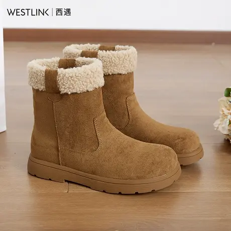 西遇加绒勃肯鞋女2025冬新款东北雪地靴皮毛一体短筒防滑毛毛棉靴图片