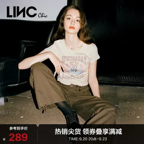 LINC金羽杰T恤女2023新款摩登复古截短修身短袖女T恤夏S232TS240Y商品大图