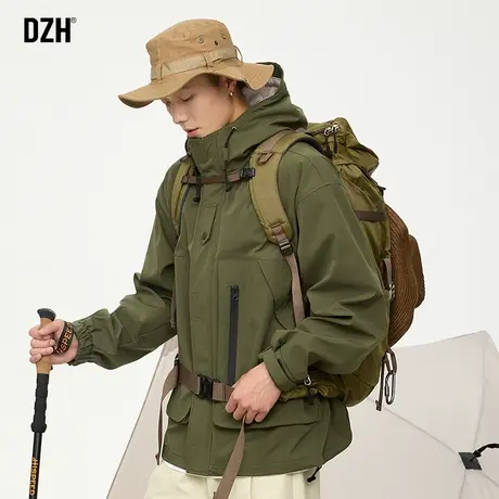 男士军绿色冲锋衣男外套秋季高级感痞帅男装2023新款工装夹克上衣商品大图