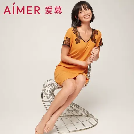 爱慕睡衣女夏季薄款莫代尔纤维可外穿家居服带杯中长睡裙AM445601图片