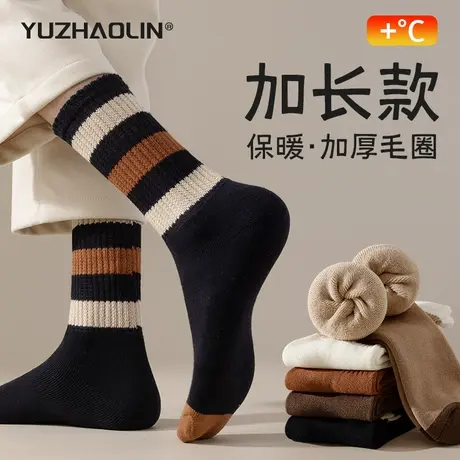 厚袜子男款秋冬季中筒袜加绒加厚保暖毛圈长袜运动冬天男士长筒袜商品大图