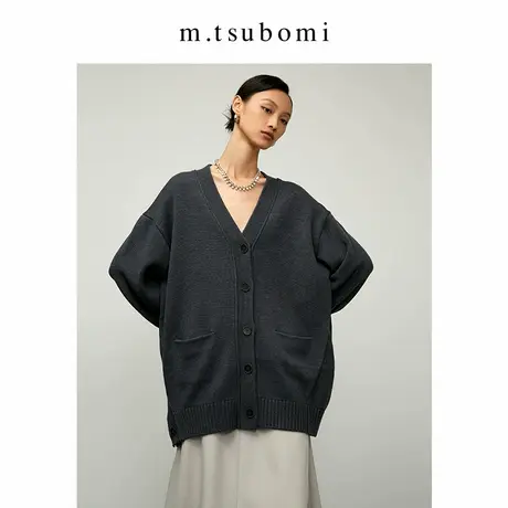 子苞米宽松V领羊毛针织开衫2023冬新款oversize慵懒风毛衣外套女商品大图