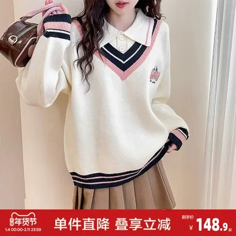 唐狮2025秋冬套头毛衣女学院风假两件春秋可外穿时尚百搭流行商品大图