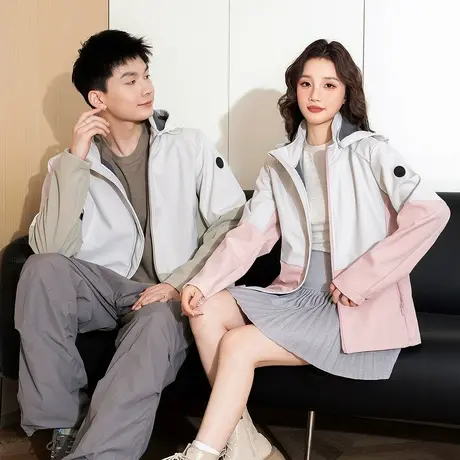 唐狮情侣外套大口袋工装外套秋冬季新款拼接工装连帽夹克TD商品大图