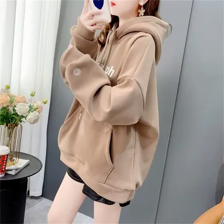 加绒加厚刺绣字母连帽卫衣女2022新款秋冬宽松慵懒风爆款时尚外套商品大图