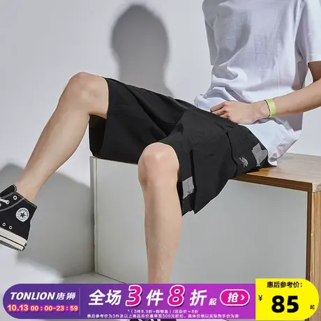 唐狮春夏新款休闲短裤男潮牌工装裤黑灰显瘦五分裤大口袋宽松中裤商品大图