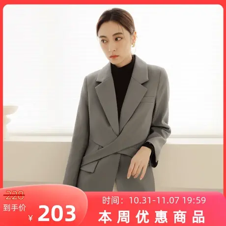 桔熊秋冬季通勤气质小众设计感交叉修身翻领西装外套女大码EA3546图片