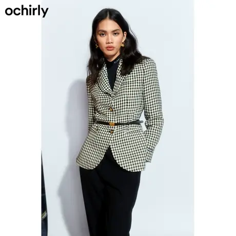 【百亿补贴官方直播】欧时力 千鸟格宽松西装外套春腰带垫肩商品大图