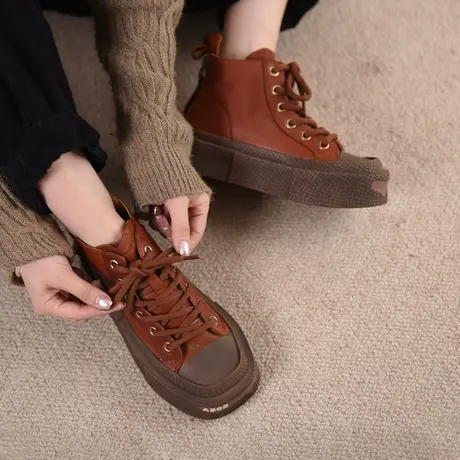 阿木复古休闲高帮女鞋潮酷厚底马丁靴机车靴双拉链短靴真皮板鞋图片