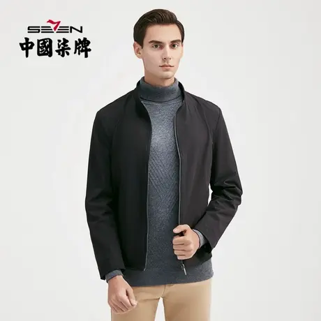 柒牌夹克男装外套2021春秋新款中青年立领暗格纹开衫休闲潮流上衣图片