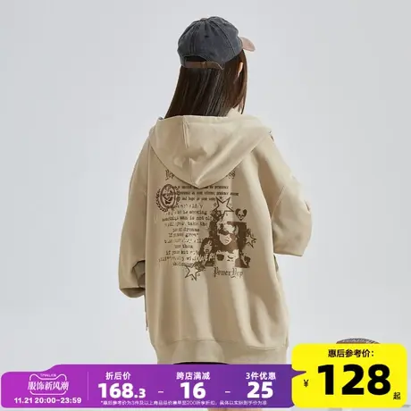 唐狮2024新款女YEP联名款连帽开衫拉链宽松美式复古oversize卫衣G图片