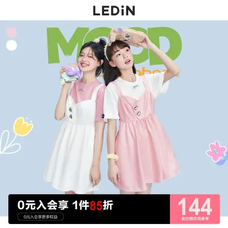 乐町爱心牛仔背带裙女夏季休闲女装新款甜美裙子白色连衣裙图片