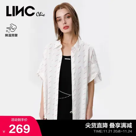 LINCCHIC金羽杰衬衫女宽松休闲字母印花梭织衬衫女上衣S222SH251商品大图