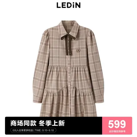 【商场同款】乐町学院风娃娃裙23秋冬蝴蝶结格纹衬衫裙C1FAD4216商品大图