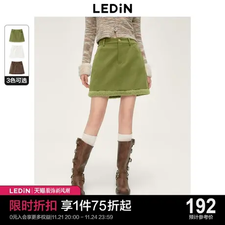 乐町芥末绿简约复古灯芯绒包臀短裙女2023秋冬新款辣妹半身裙图片