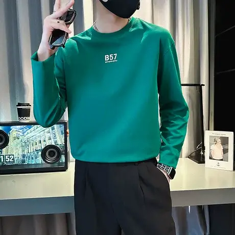 休闲套头圆领体恤男2023春秋季新款重磅内搭宽松长袖上衣打底t恤商品大图