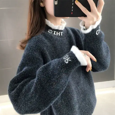 爆款高领女士毛衣2023春新款宽松慵懒风冬季加厚内搭水貂绒女上衣商品大图
