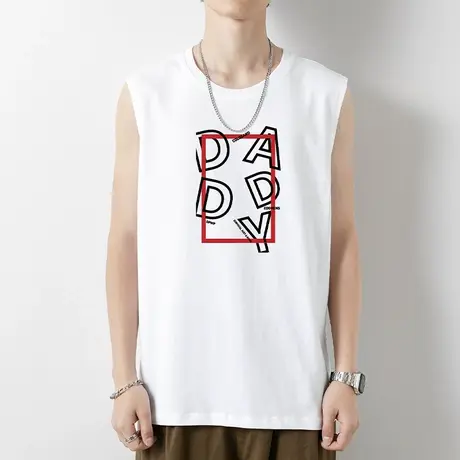 纯棉背心男潮夏季宽松健身篮球跨栏白色运动坎肩宽肩无袖t恤汗衫商品大图