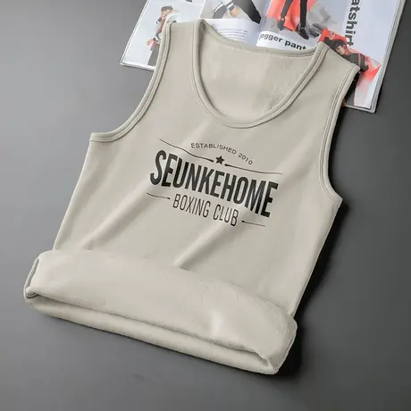 背心男秋冬季加绒加厚保暖运动坎肩内穿打底马甲篮球健身无袖t恤商品大图