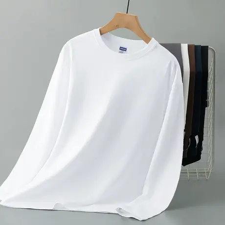 260g重磅纯棉长袖t恤男纯色白色内搭打底衫秋冬美式宽松全棉秋衣商品大图