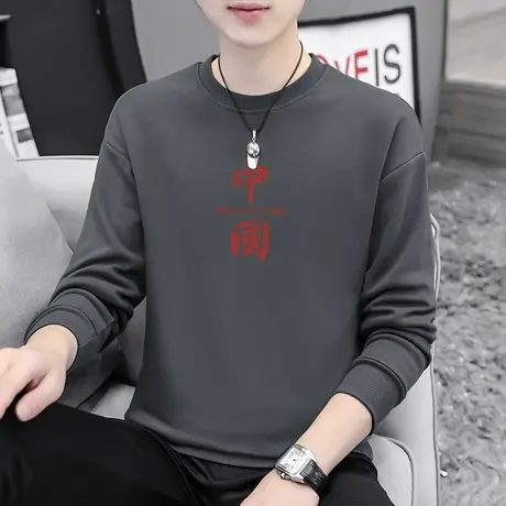 2024新款春秋卫衣男宽松潮流中国风男装套头无帽长袖t恤秋季加绒商品大图