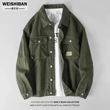 美式复古纯棉工装牛仔外套男士潮牌秋冬季重磅休闲山系猎装夹克男商品大图