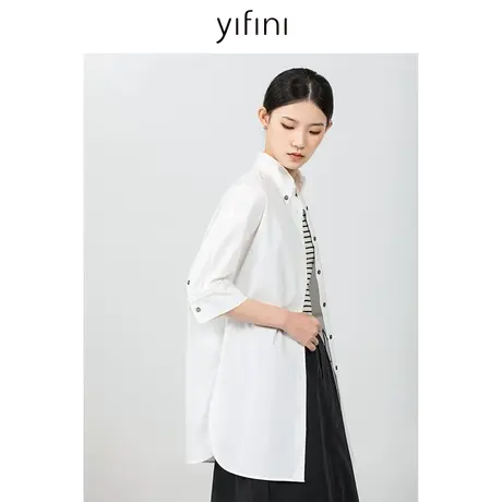 Yifini/易菲中长款百搭时尚休闲衬衫女春秋新款中袖薄款外套商品大图
