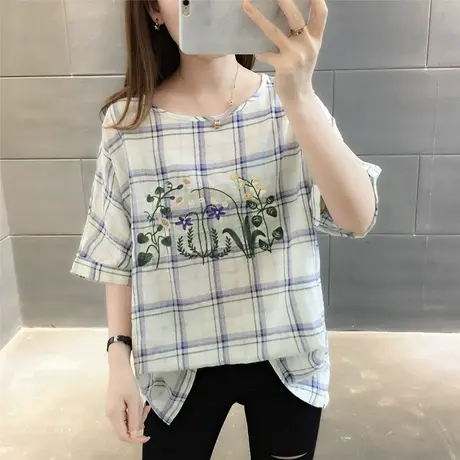 学院风棉麻女装t恤潮上衣2023夏装新款宽松卡通短袖印花体恤衫ins图片