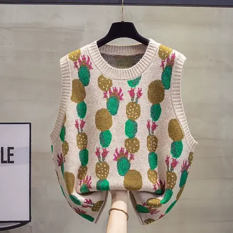 圆领大码针织马甲背心女2025春秋新款宽松外穿马夹外搭厚毛衣坎肩商品大图