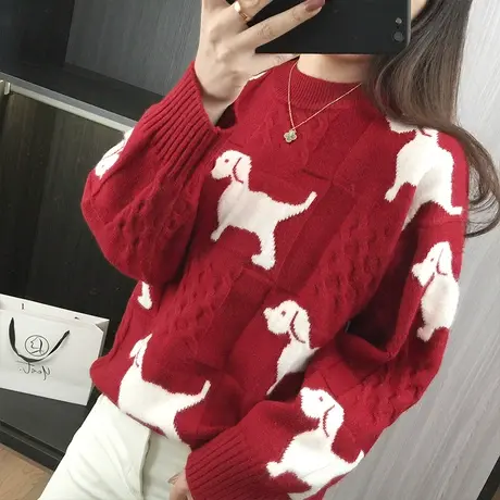 2023秋冬新款圆领套头针织衫女装毛衣加厚上衣打底衫卡通洋气外穿图片