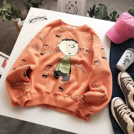 2019秋冬款韩国东大门ins卡通搞怪减龄休闲加绒保暖卫衣外套大码图片