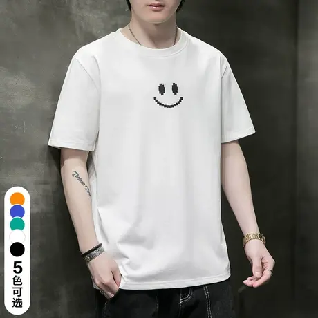 夏季薄款纯棉白色圆领短袖T恤男款体恤衫男士男装夏装上衣服潮牌图片