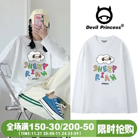 韩系chic小众学院风高街t恤女长袖上衣ins韩版显瘦打底圆领上衣潮商品大图