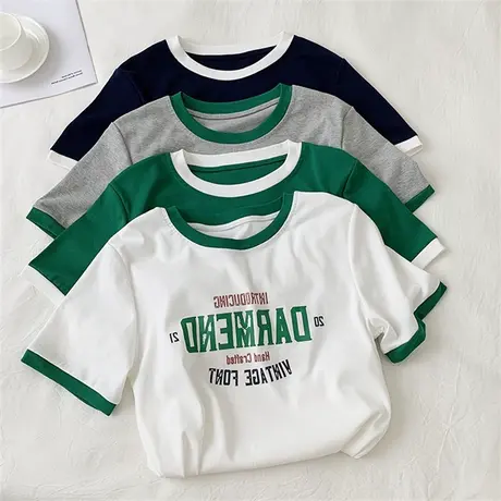 短款上衣女夏季2025新款韩版修身高腰露脐显瘦半袖美式t恤短袖tee商品大图