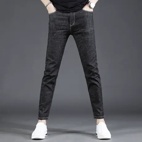 九分牛仔裤男2022年新款修身小脚黑色轻奢质感潮牌百搭弹力裤子男商品大图