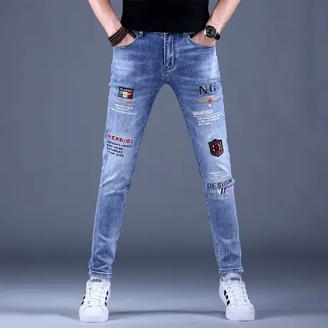 2023新款男士刺绣牛仔裤男款秋冬男裤休闲花裤子修身小脚高端潮牌商品大图