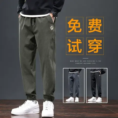 九分痞帅工装休闲裤男士束脚宽松军绿色夏季薄款夏天男裤子高级感商品大图