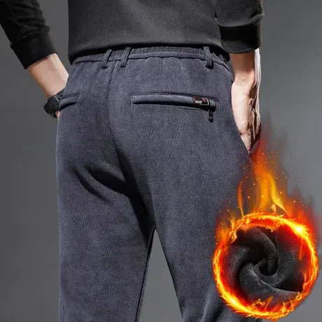 秋冬款灯芯绒条绒休闲裤子冬季男士加绒裤加厚保暖西裤2024年新款商品大图