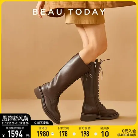 BeauToday骑士靴女高筒法式复古长靴BT秋季新款英伦女靴瘦瘦靴女图片