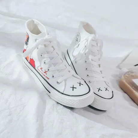 芝麻街高帮帆布鞋女学生韩版ulzzang潮鞋百搭小白鞋2020夏款布鞋商品大图