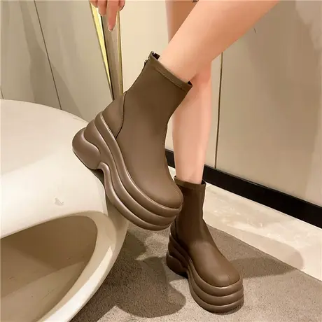 高级感小短靴女新款2025爆款松糕厚底增高冬鞋子复古靴子女马丁靴商品大图