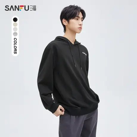 三福2023夏男士都市休闲连帽卫衣简约宽松街头兔子后背印花475214商品大图