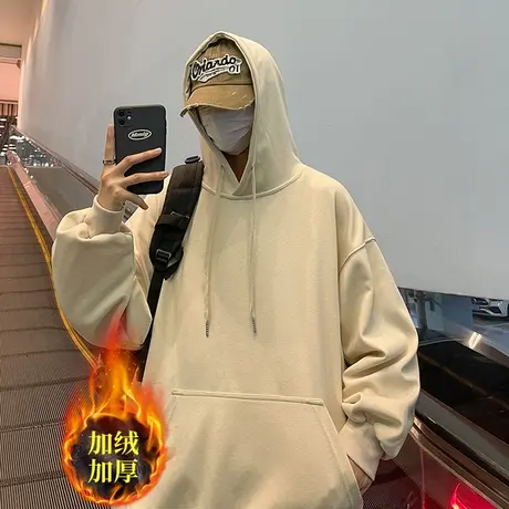 美式重磅卫衣男春秋季潮牌加绒加厚宽松复古连帽港风百搭休闲外套商品大图