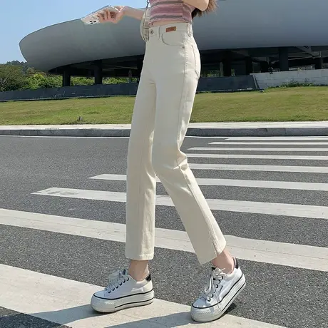 唐狮春秋季新款直筒牛仔裤百搭显瘦侧边个性小开叉时尚九分裤女TJ图片