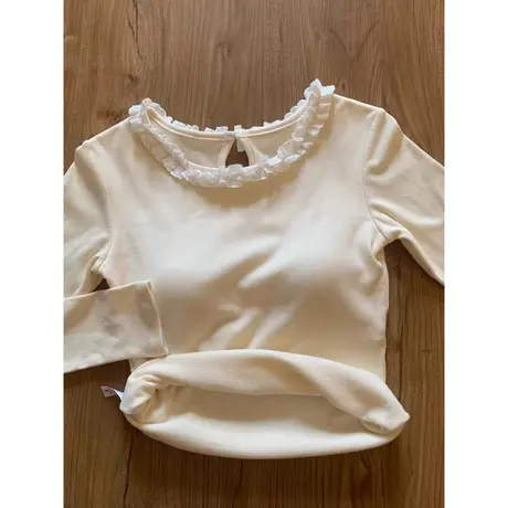 小众别致蕾丝长袖T恤女加绒加厚德绒打底衫内搭修身显瘦上衣服潮商品大图