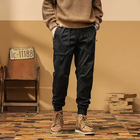 裤子男款潮流百搭束脚工装裤宽松多口袋迷彩工装裤时尚男装长裤图片