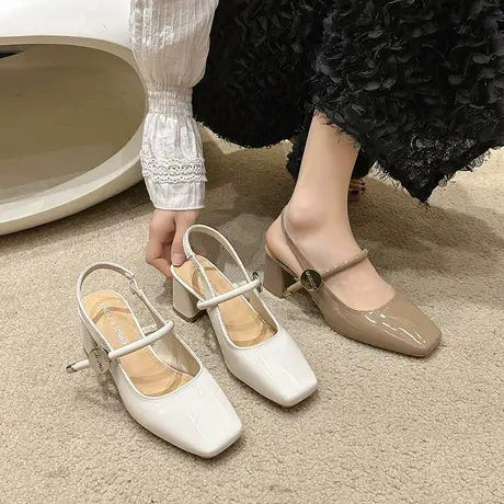 法式粗跟包头凉鞋女外穿2024年春夏季新款气质一字带高跟玛丽珍鞋商品大图